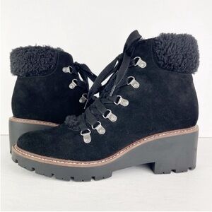Blondo Dakota Black Suede Leather Waterproof Cuffed Lace Up Ankle Boots EUC